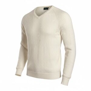 Tartan Large Mens V-Neck Cable Knit Cotton White‎ Sweater PGA Tour Store